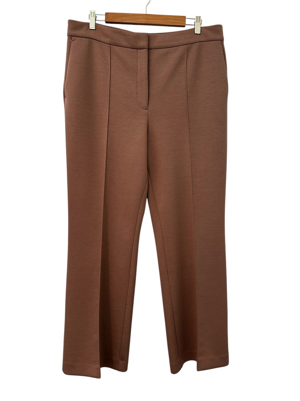 Women's Ann Taylor Tan Tailored Pin Tuck Straight-Leg Trousers in Size 16